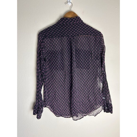 Equipment Femme Silk Shirt Womens Medium Sheer Paisley Button Up Pocket - Picture 3 of 3